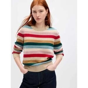 Gap Happy Stripe Cashsoft Crewneck Colorful Stripe Sweater Size Small